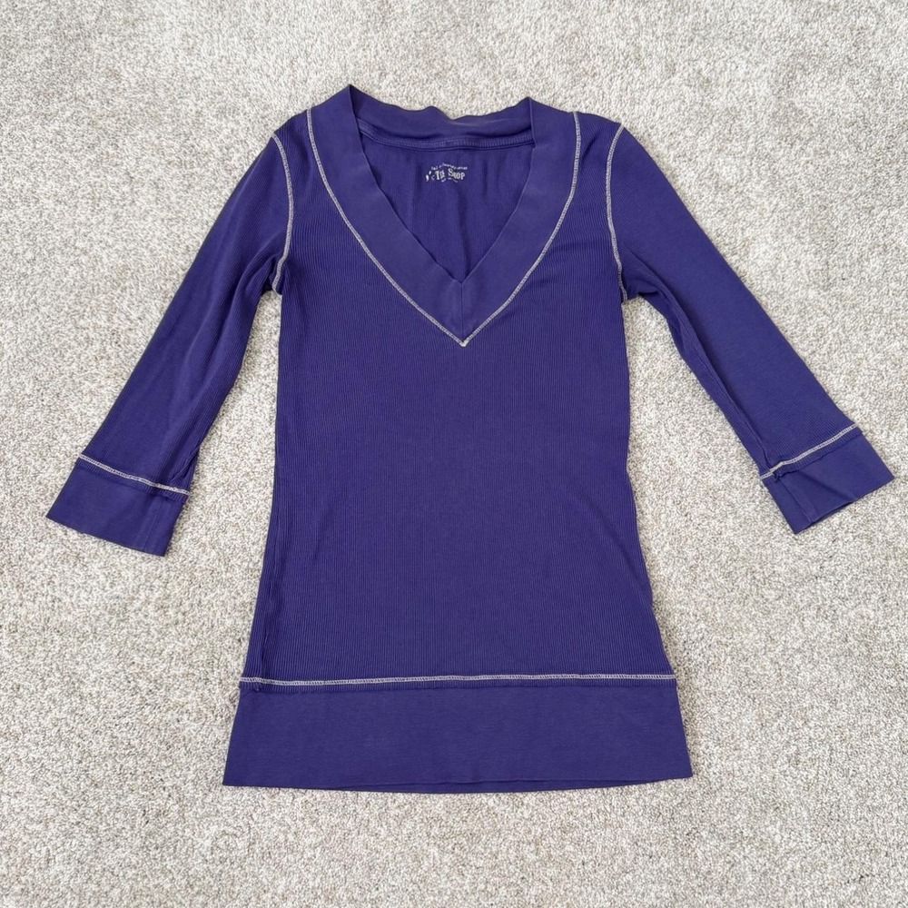 Y2K Victoria's Secret Tee Shop Purple Ribbed V-Neck Top/ Best for S